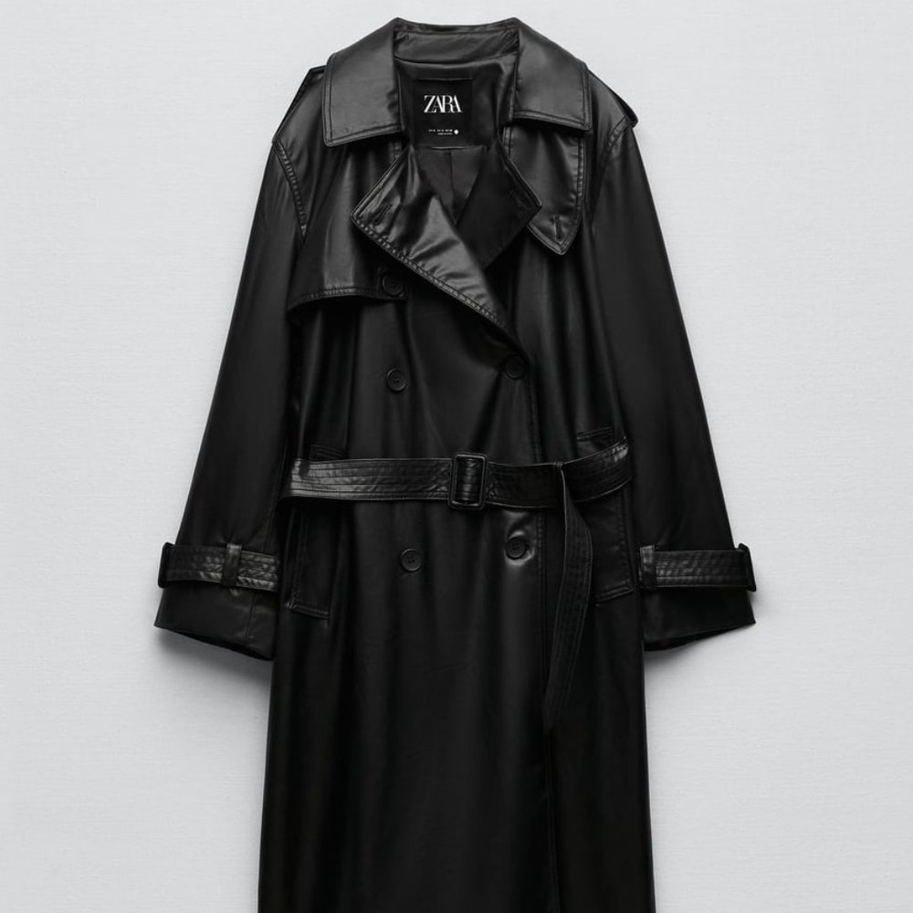 NWT ZARA FAUX LEATHER LONGLINE TRENCH M , XL
